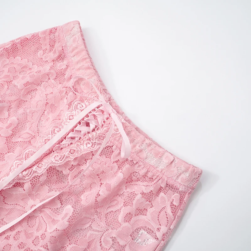 CUTENOVA 2025 Summer New Women'S Sexy Hottie Girls Lace Lace See-Through Bow Tie Decoration Casual Five Pants Fashion Street