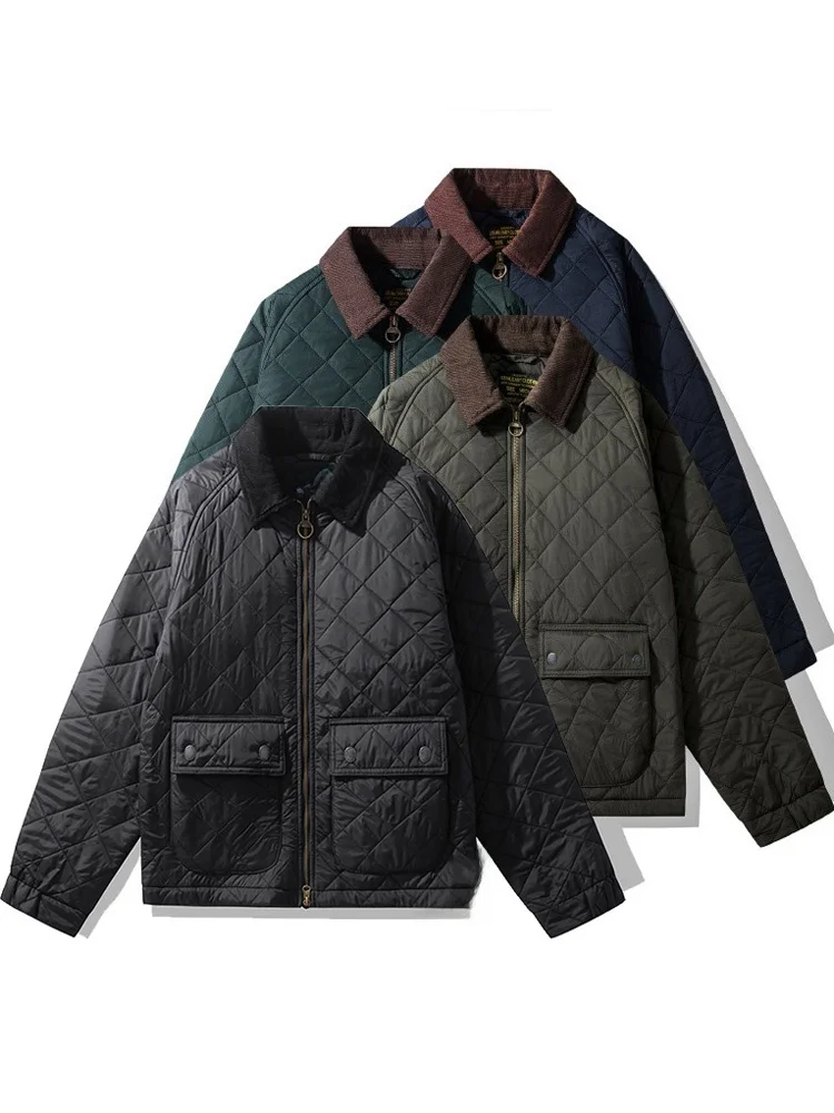 

Thiened Cotton Jaet Men's Quilted Vest Warmth Autumn Winter Corduroy Collar Workwear Diamond Stitching Outerwear Coat