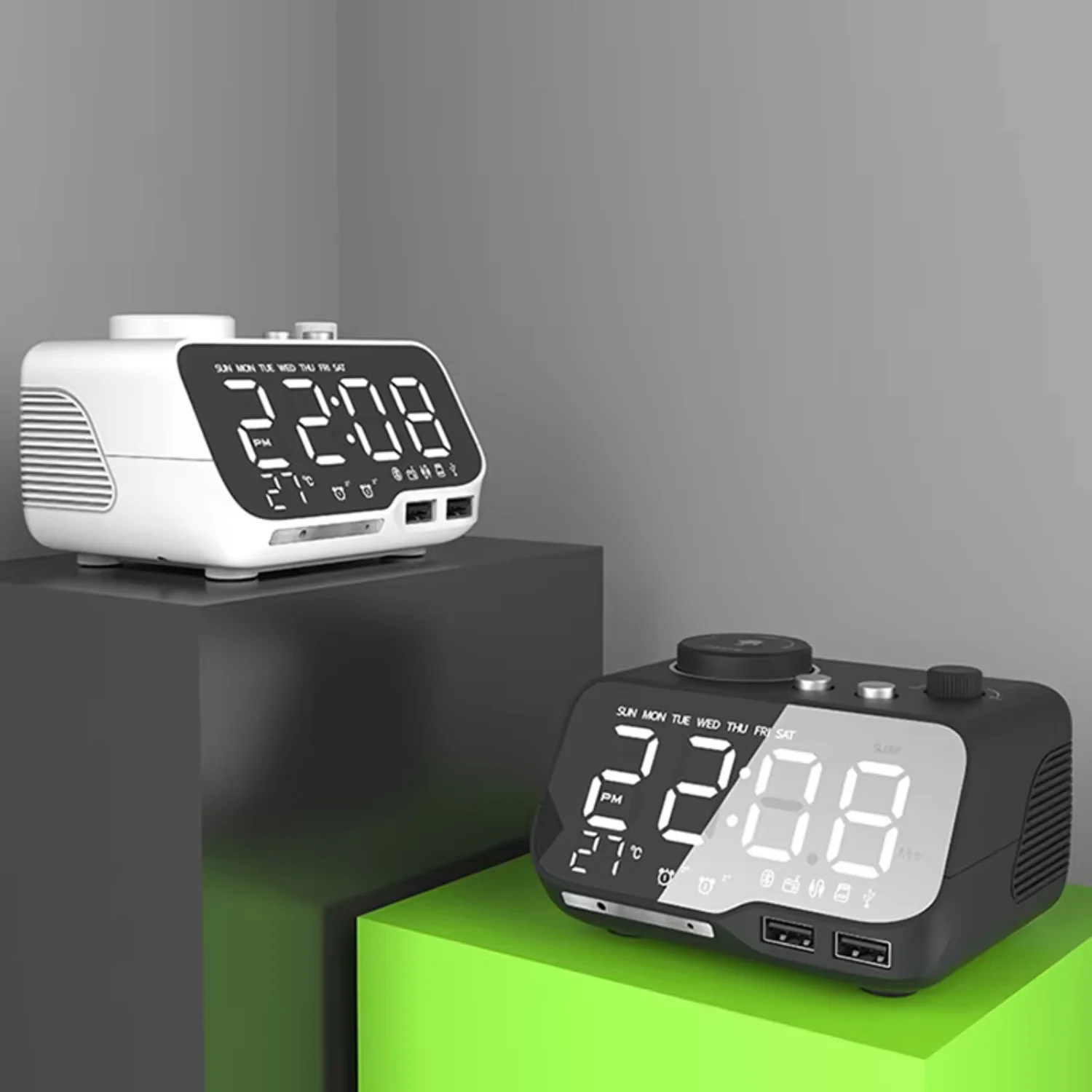 

Alarm Clock Bluetooth-compatible Speaker Full Range, FM Radio Digital Clock with Temperature, USB Charger, Bedrooms