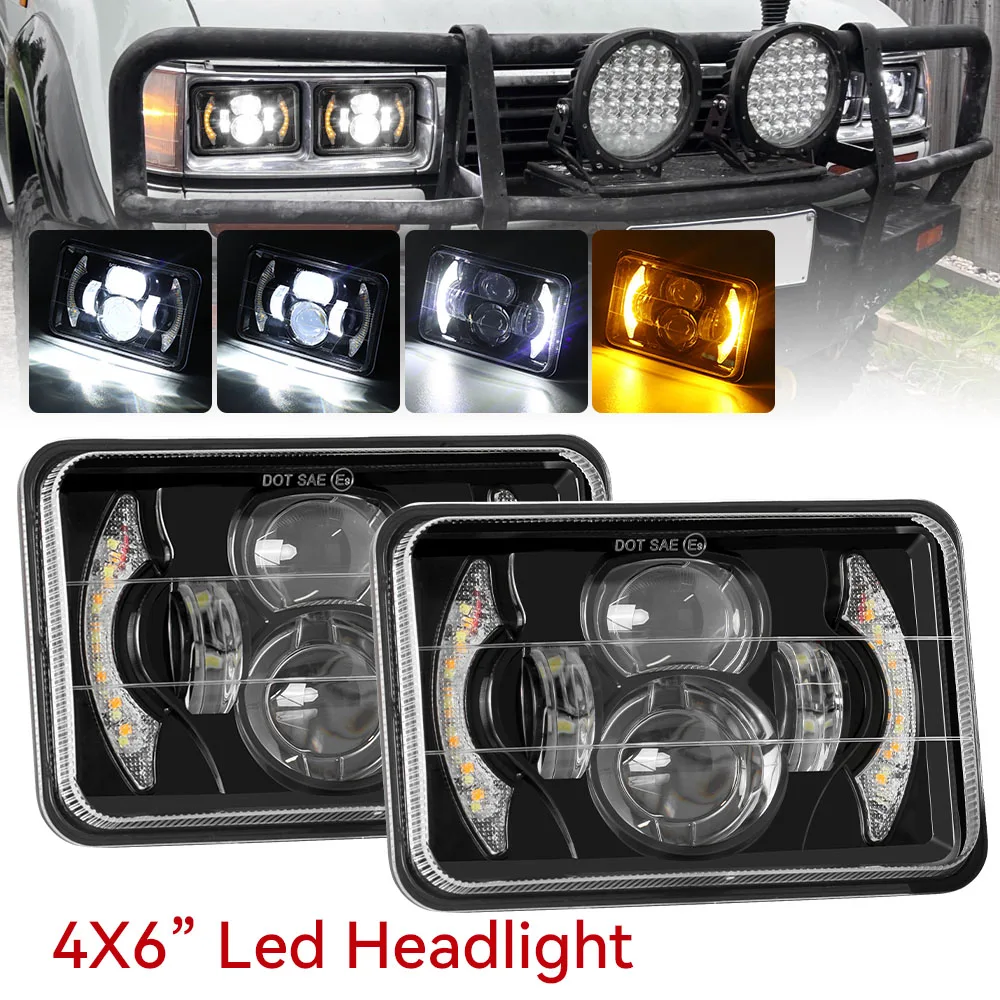 

4X6" Inch LED Headlights Hi/Lo Beam With White Amber DRL For H4651 H4652 H4656 H4666 Car Truck Conversion Offraod