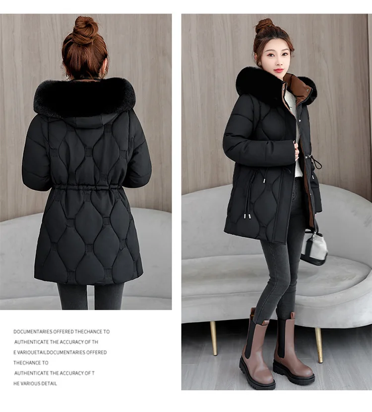 Simple Solid Color Large Fur Collar Hooded Removable Long-sleeved Down Cotton Jacket Women's 2025 Winter Thickened Warm Jacket