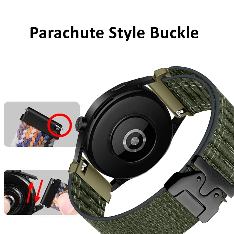 18/20/22mm Quick Release Nylon Loop for Samsung Watch 7 Band Parachute buckle Elastic Strap for Garmin Watch/Huawei GT Watch