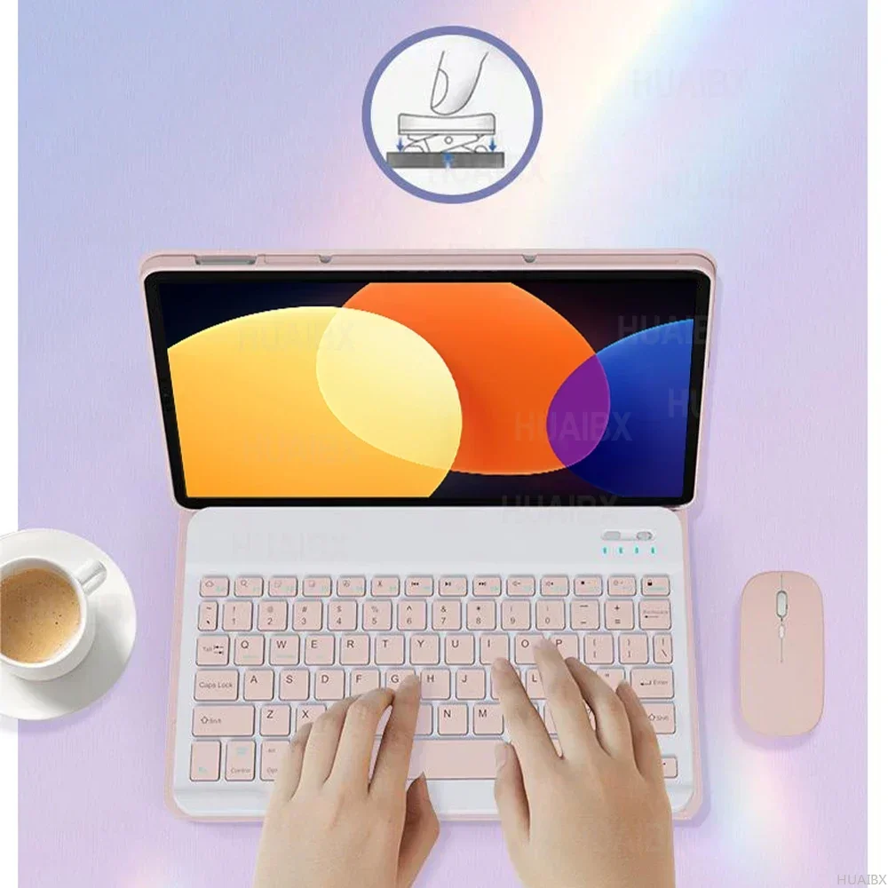Capa de teclado para xiaomi pad 5 pro tablet de 12.4 polegadas, capa de teclado bluetooth removível para mi pad 5 pro 12 4"