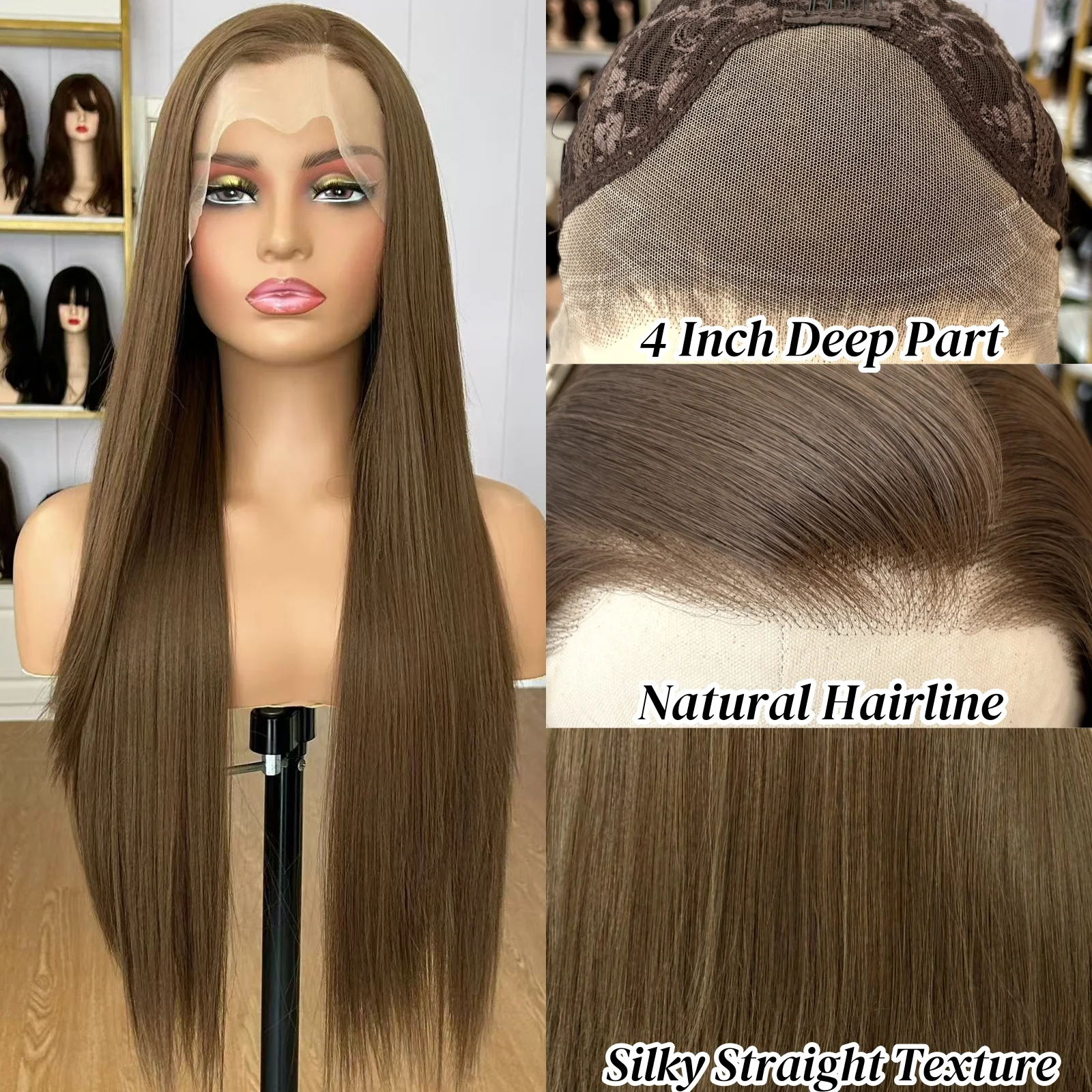 Teal Brown Long Silky Straight Synthetic Lace Front Wig Free Part 13X4 Lace Frontal Natural Wigs for Women Daily Party Cosplay