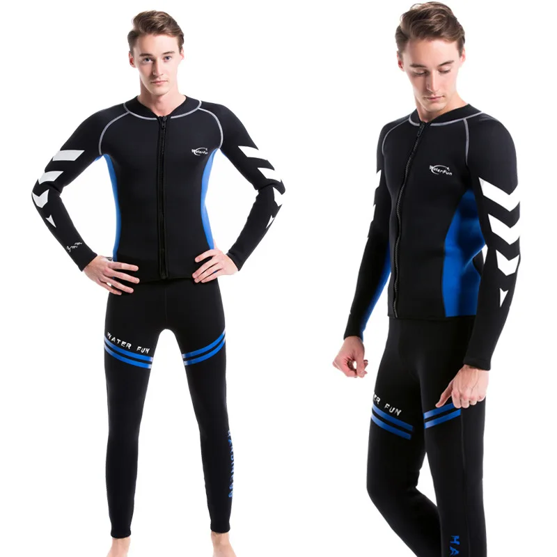 

New 3mm Neoprene Wetsuit Pants Men Women Windproof Wet Suit Tops with Bottoms Snorkeling Scuba Diving Suit