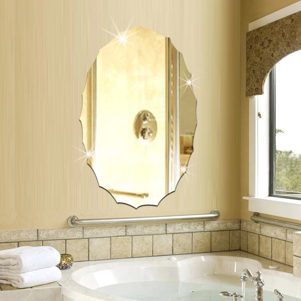

Oval Mirror Sticker Silver Lace Decorative Adhesive Mirror Sticker for Bathroom Home Car Wall Tiles Glass