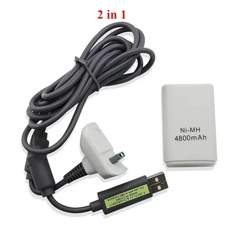 แบตเตอรี่แบบชาร์จได้ 2 in 1/3 in 1/5 in 1 ความจุ 4800mAh พร้อมสายชาร์จ USB สำหรับจอยไร้สาย Xbox 360