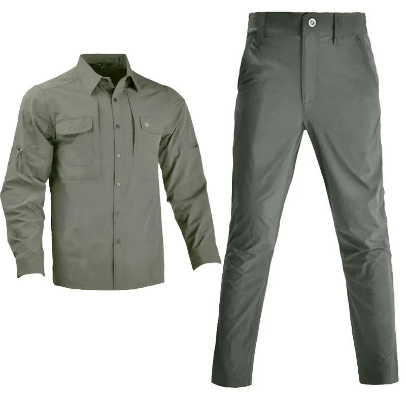 Casual Hiking Long Shirt Cargo Pants Men Clothing Uniforme Combat Shirts Lightweight Airsoft Hunting Clothes