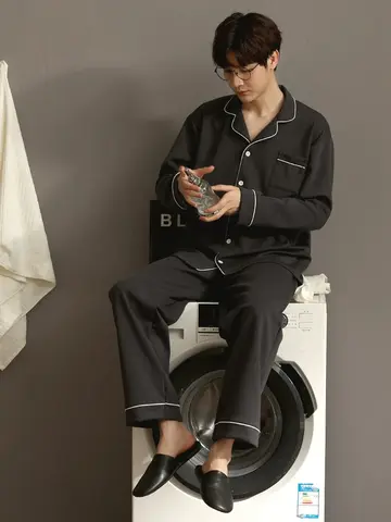 남성용 긴팔 파자마 가디건, 캐쥬얼 플러스 사이즈 플러스 사이즈, 루즈한 용수철 및 가을 세트
