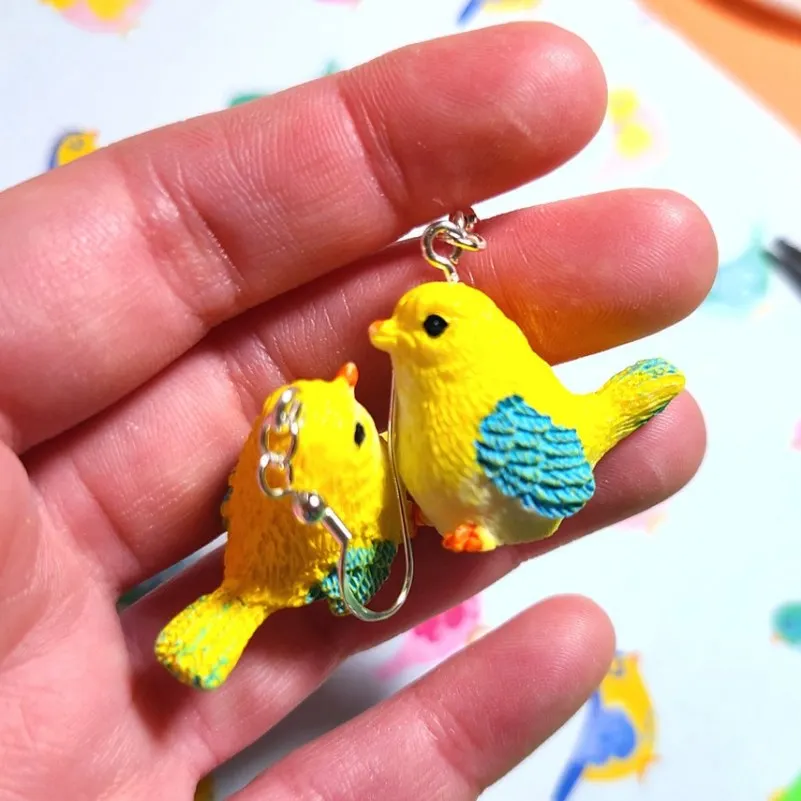 3D Cute Yellow Bird Women\'s Dangle Earrings Kawaii Resin Accessories Handmade Jewelry Eardrop Gift for Women 4 Color Choices