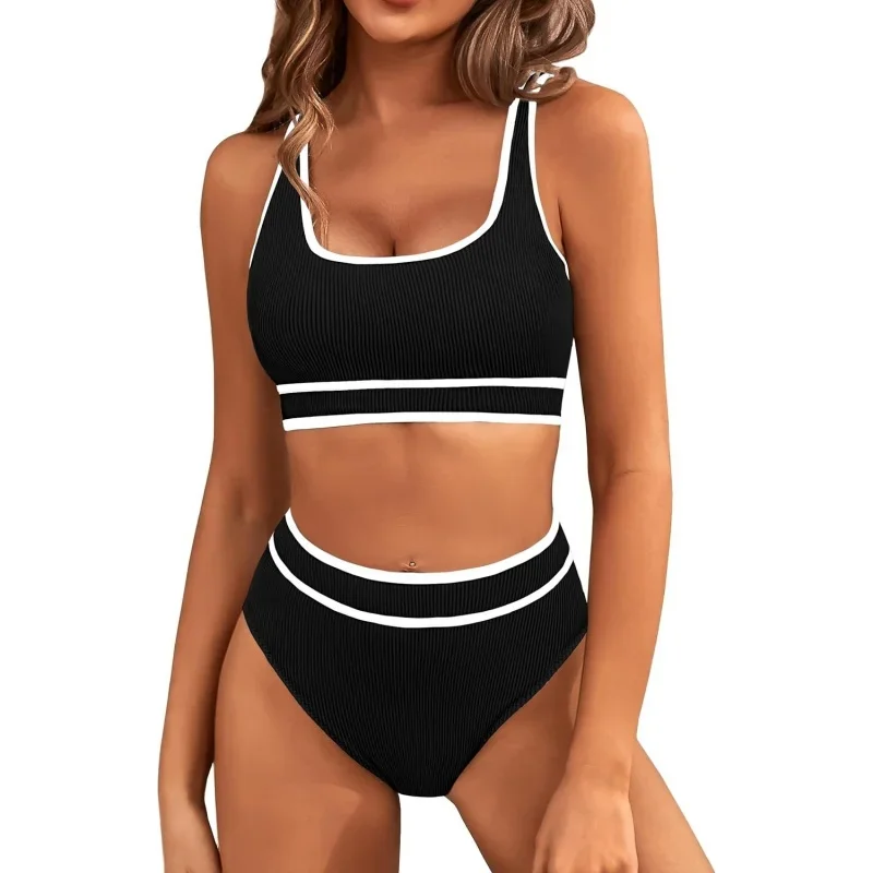 

Bikini Sets Split Swimsuit Women Swimming Sporty Bathing Suit High Waist Bikini 2025 New Simple Vintage Lady Two Piece Swimwear