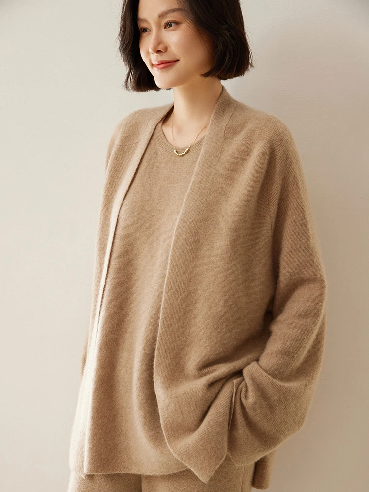 High Quality 100% Cashmere Cardigan Sweater Autumn Winter Women's Casual Loose Open Stitch Clothing Soft Warm Fashion New Tops