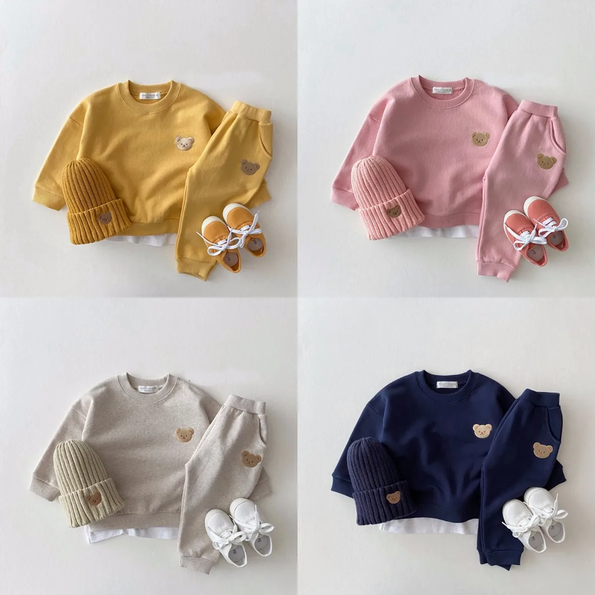 

Fashion Infant Toddler Baby Boy Girl Clothes Sweater Set 2023 Bear Print Top Coat+Pants Kids Sports Wear 0-5 Years 2PCS Suits