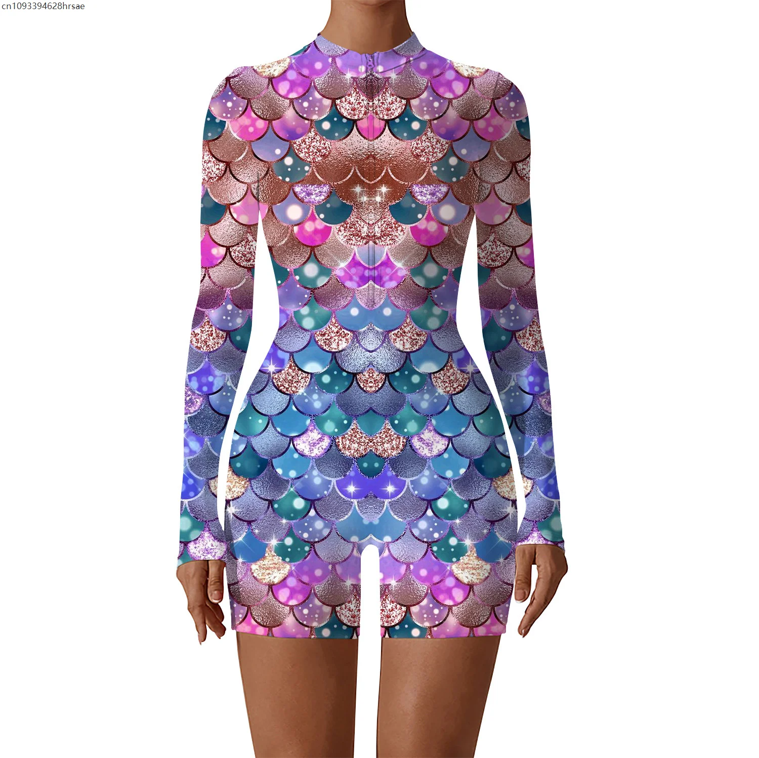 

Women Multicolour Fish Scale Armour Jumpsuit Outfits Sexy Mermaid Bodysuit Nightclub Party Cosplay Lady Rompers Clothing