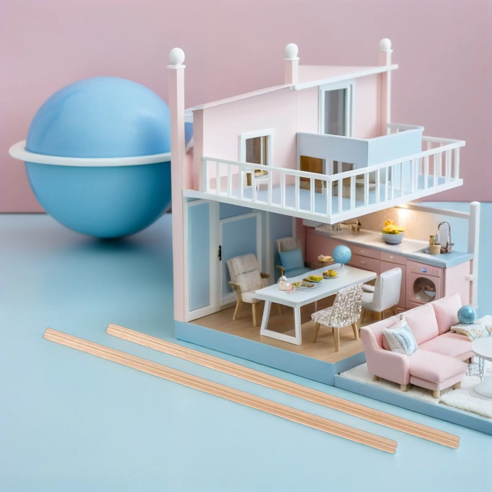 20Pcs Wooden Dollhouse Skirting Board Miniature Wood Trim Molding Tiny House Wall Border Strip DIY Playhouse Accessories