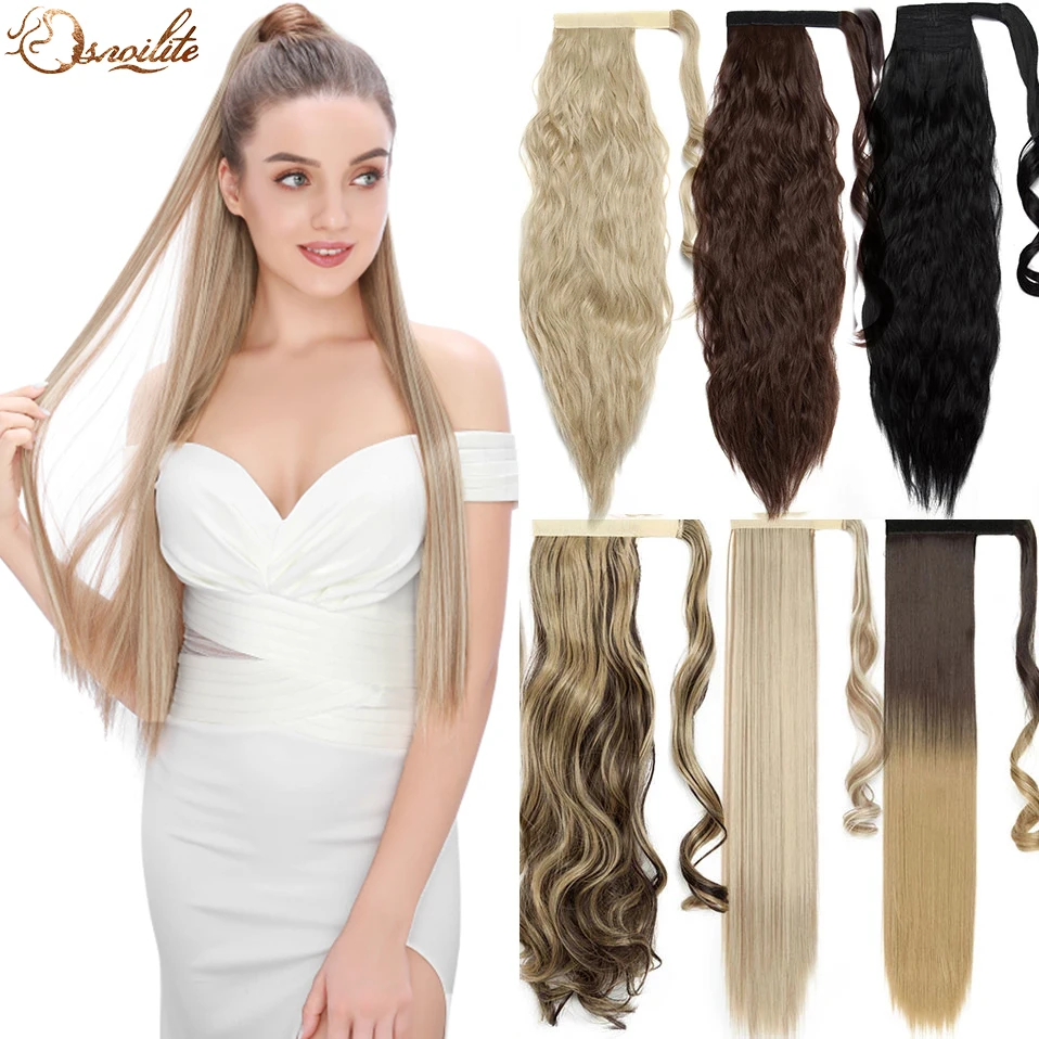 S-noilite Synthetic 30colors Clip In Ponytail Hair Extension False Hair Tail Hairpiece Wrap Around Ponytail Hairpiece For Women