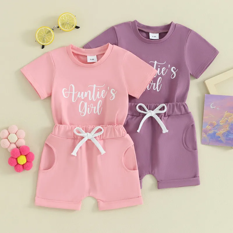 

Baby Girls Shorts Set, Short Sleeve Letters Print T-shirt with Shorts Summer 2-piece Outfit