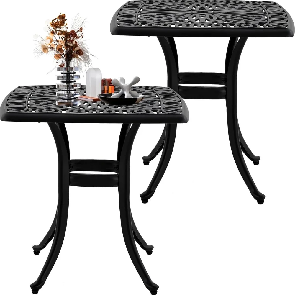 

Outdoor 21" Cast Aluminum Square Side Table Set Of 2 End Table For Patio, Backyard, Pool, Indoor Companion,