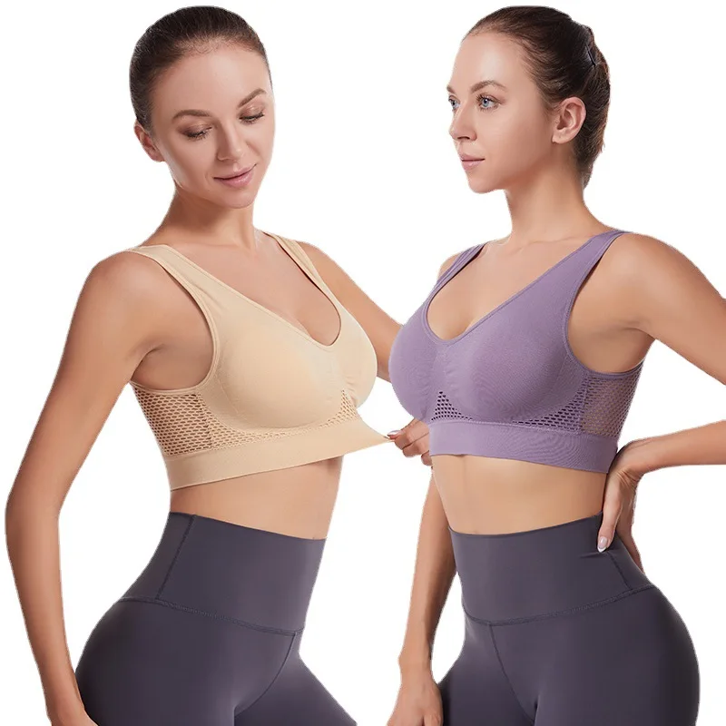 Women Sports Bra Crop Top Fitness Gym Runing Sportswear Wireless Hollow Mesh Yoga Bra Sports Underwear Push Up