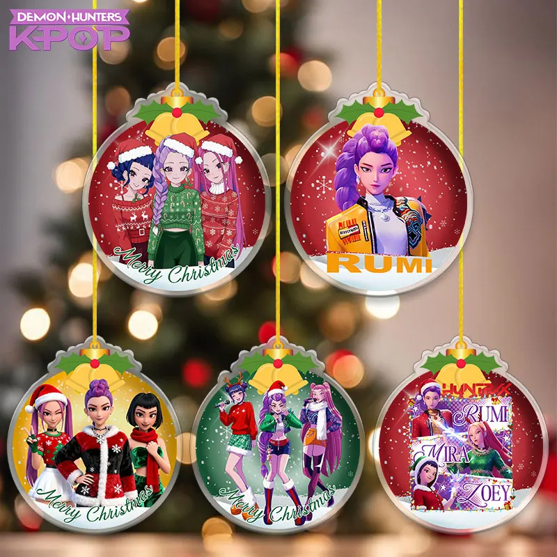 K-Pop شيطان الصيادين طبقة مزدوجة الاكريليك 8 سنتيمتر قلادة الديكور شجرة عيد الميلاد القطعة الكرتون رومي ميرا زوي مهرجان الأسرة