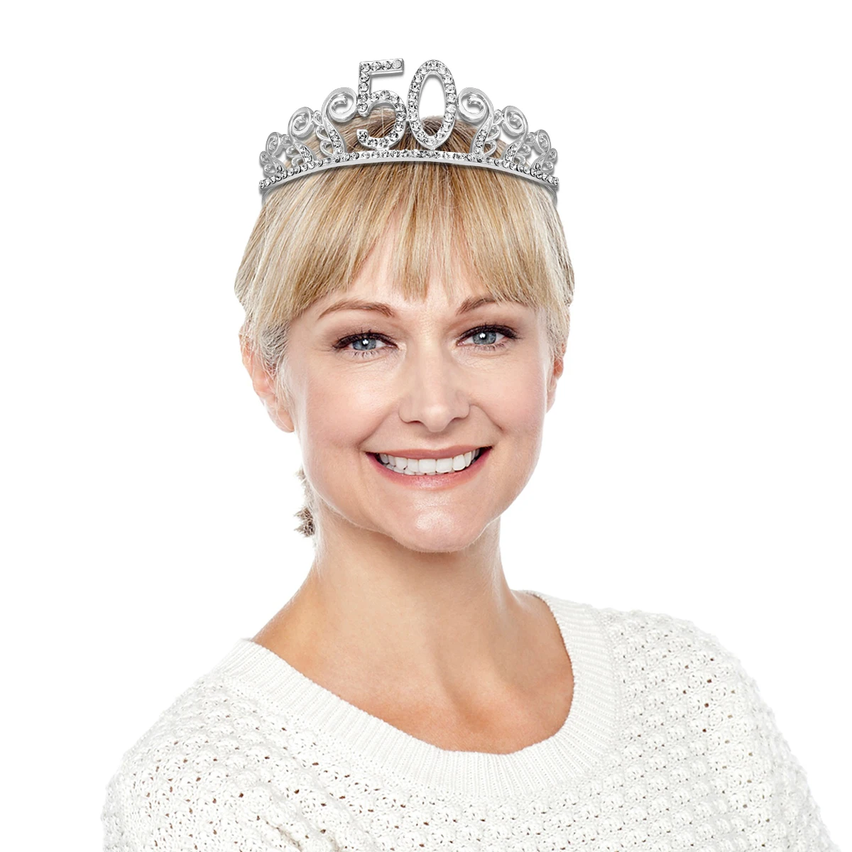 

Number 50 Rhinestone Birthday Tiara Crystal Crown Hair Comb Queen Headband Party Accessory Elegant Women 50th Rhinestone Crown