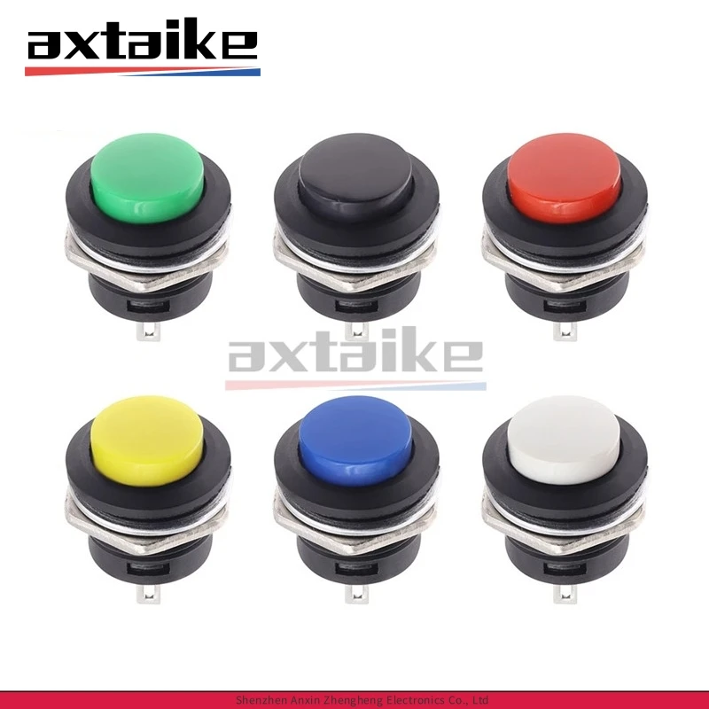 

5PCS Momentary Push Button Switch 16mm 6A/125VAC 3A/250VAC Round 2Pin R13-507 Unlocked Red Green Yellow Blue White Self Reset