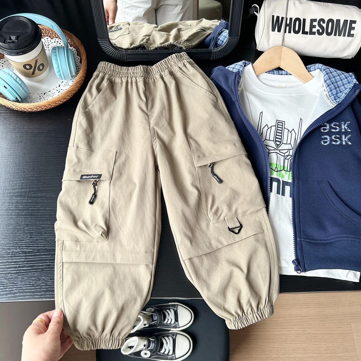 2026 Autumn New Children Loose Trousers Solid Boys Cargo Pants Fashion Versatile Girls Casual Pants Kids Clothes