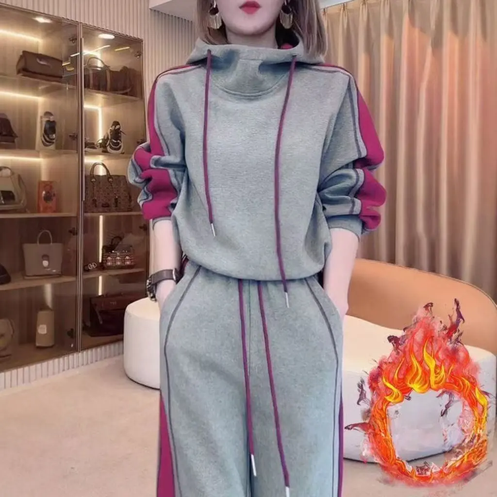 

Корейский модный спортивный костюм для женщин, свободные тонкие брюки-джокер, утолщенный осенне-зимний стиль