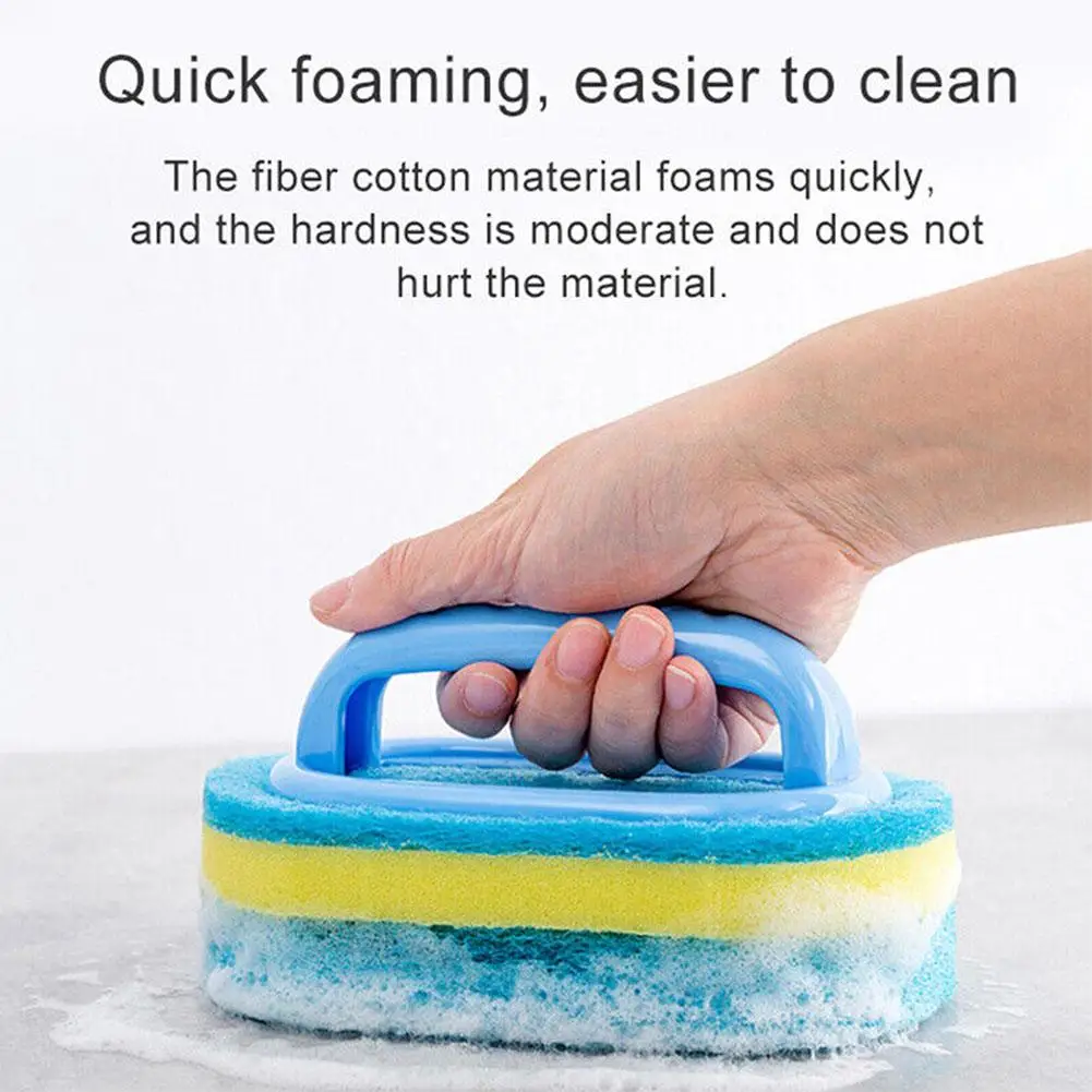 Sponge Cleaning Brush with Handle for Bathtub Tile, Kitchen Bathroom Scrub Brush Durable Household Cleaning Supplies image 3