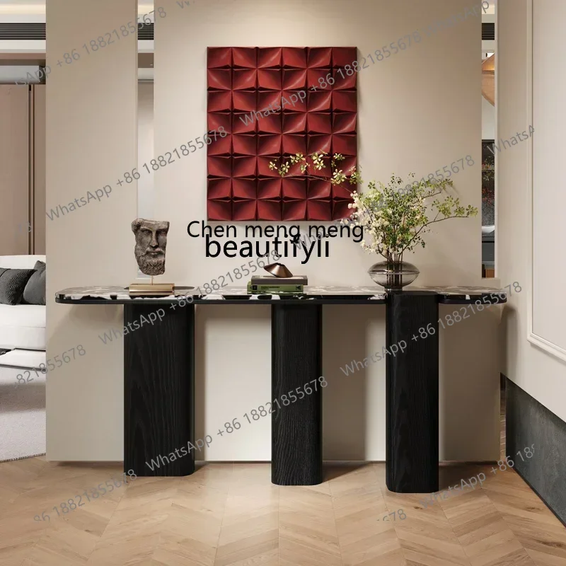 

32Marble entrance table light luxury strip case large apartment high-end natural luxury stone entrance platform