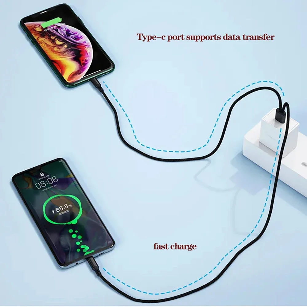 1.2 미터 2 in 1 USB 유형 C 케이블 6A 고속 충전 와이어 USB C-삼성 화웨이 Xiaomi 전화 충전 코드 용 유형 C 데이터 라인