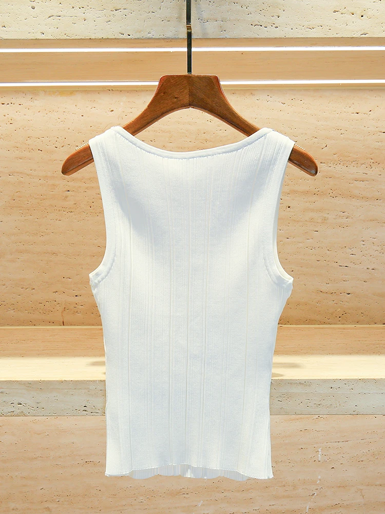 

Sparkling Diamond Decorated Slim Fit U-Ne Knitted Vest Top Women's Summer Faion High-End Casual Commute Sle ort Sve