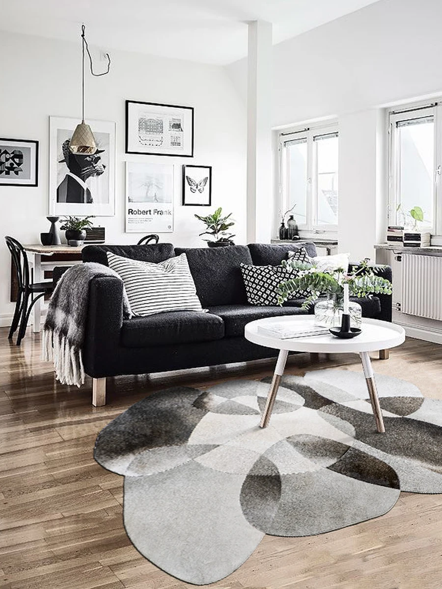 

Уникальный нерегулярный ковер из натуральной воловьей кожи для гостиной, серый каменный узор, большой домашний ковер, простой геометрический коврик для учебы