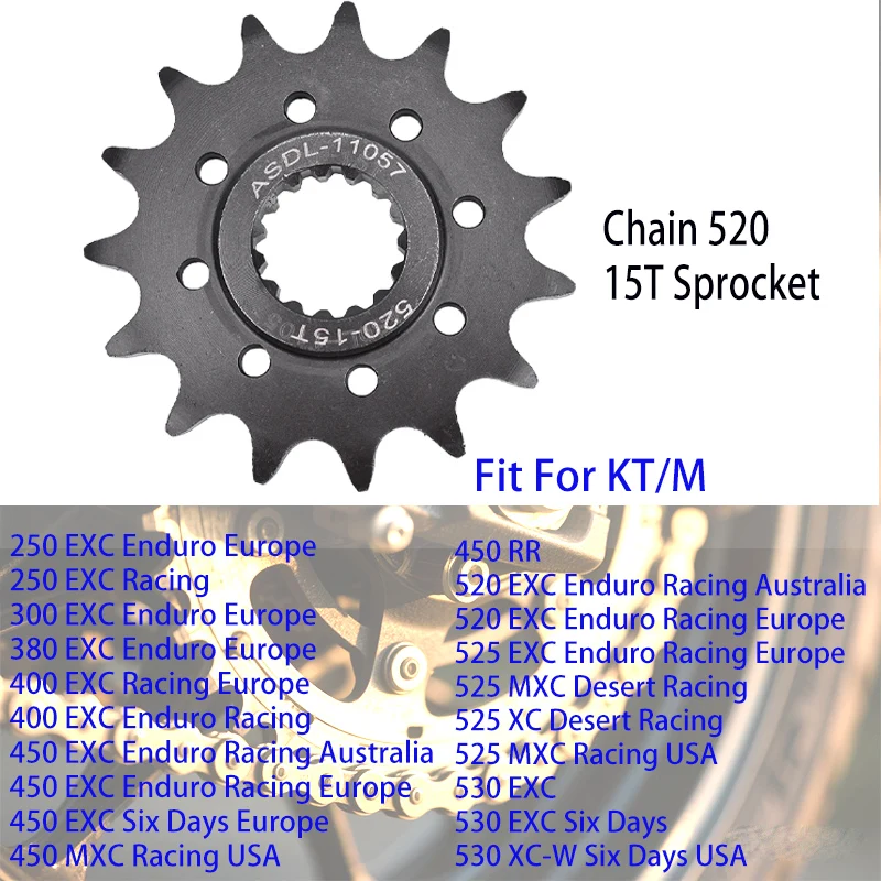 Piñón delantero 520 15T para KT/M 250 300 380 400 450 520 525 EXC Enduro Europa Aus 530 EXC seis días XC-W 2012 2011 2010