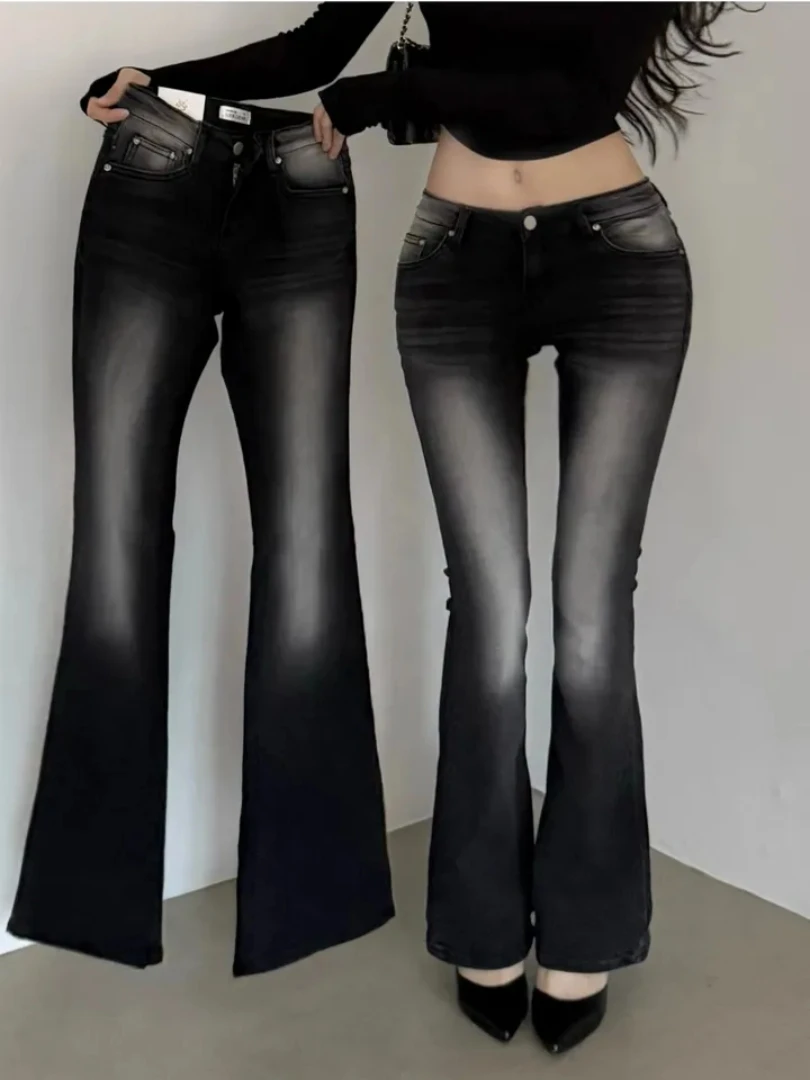 

Low Waist Micro Flared Jeans Women's Elastic Slimming Hip Enhancing Straight Leg Long Pants with Built-In Pads Casual Cotton ...