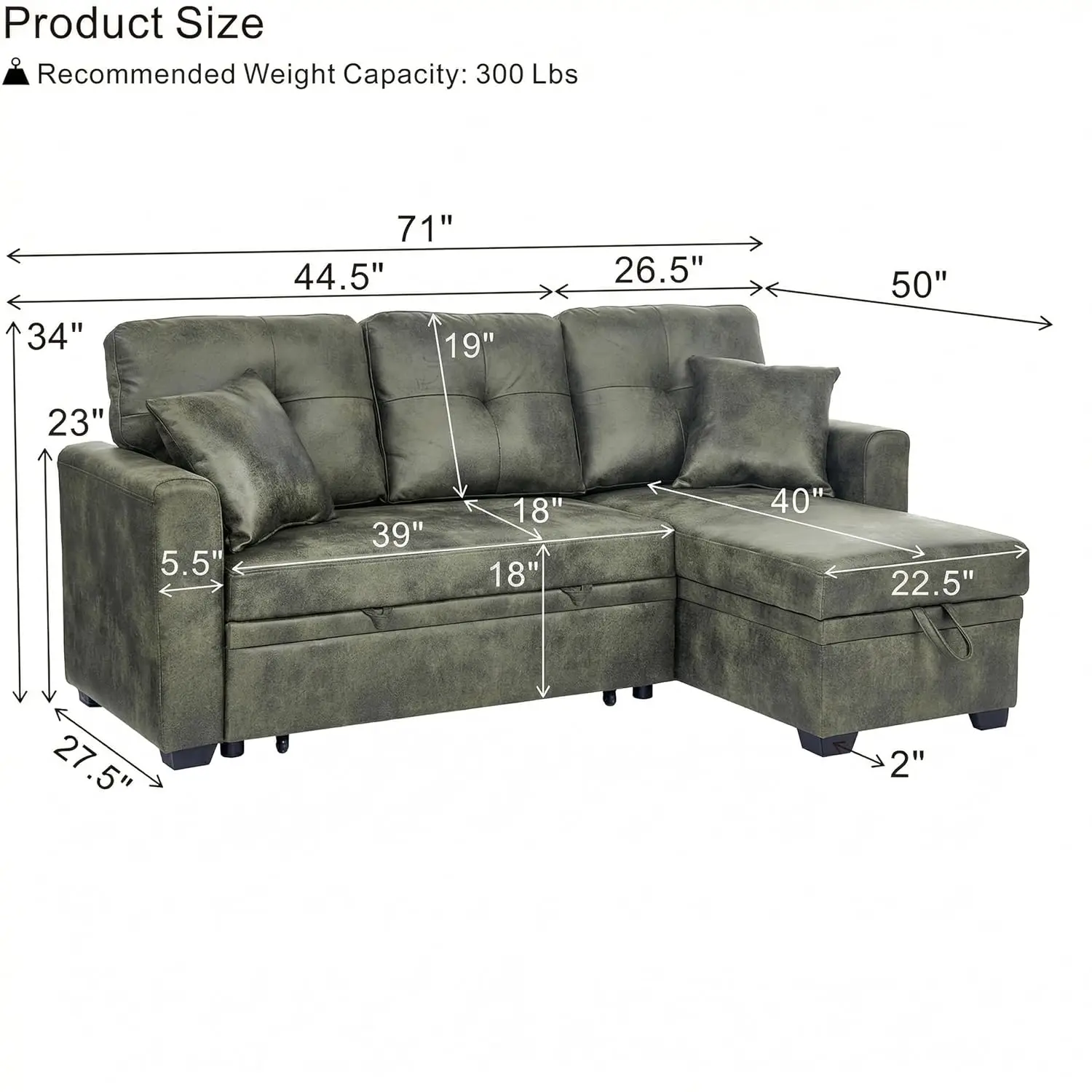 L Shaped Faux Leather Reversible Sectional Sofa with Storage Chaise & Convertible Bed for Living Room Apartment, Customized