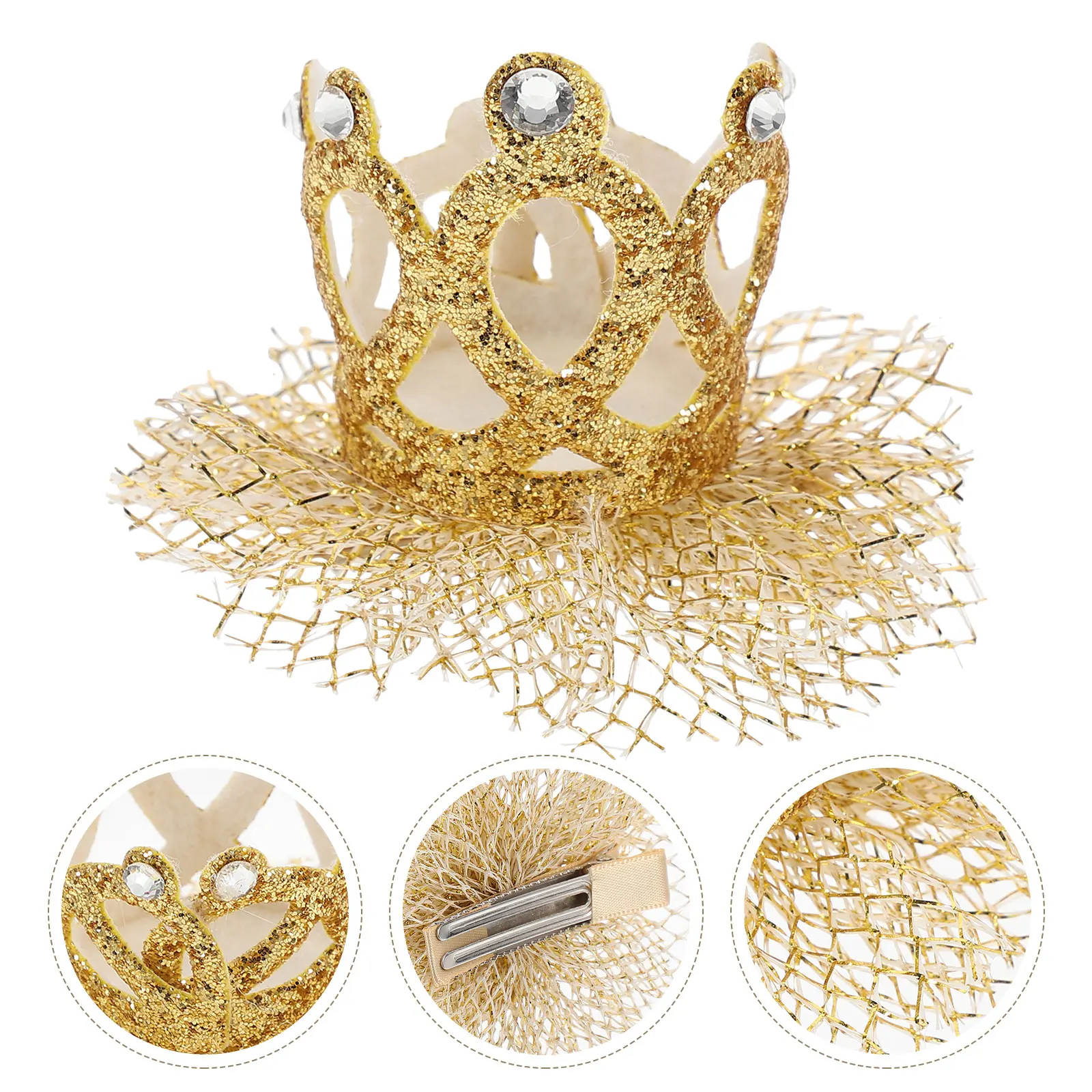 

Golden Crown Hair Accessories Kids Girls Clip Metal Surface Lightweight Birthday Party Headdress Photography Baptism Baby Shower