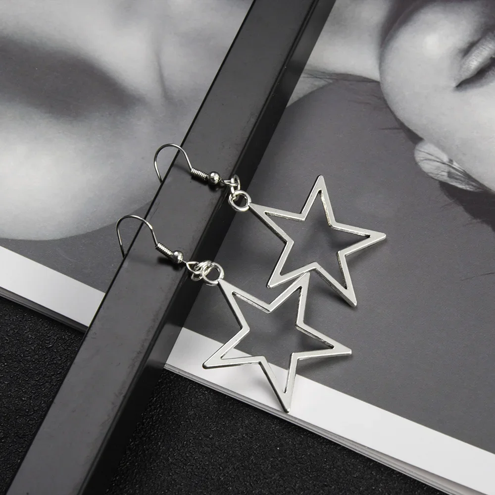 Creative Star EarringsSimple Design Color Hollow Star Drop Earrings for Women Fashion Ear Piercing Pentagram Dangle Earring Gift