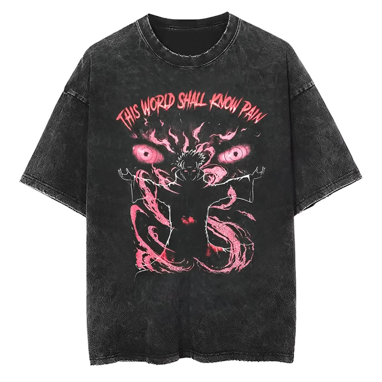 Naruto Pain T Shirt Rinnegan Eyes Vintage Acid Wash Streetwear Oversized Retro Anime Graphic Cotton Men Tees Top Clothing