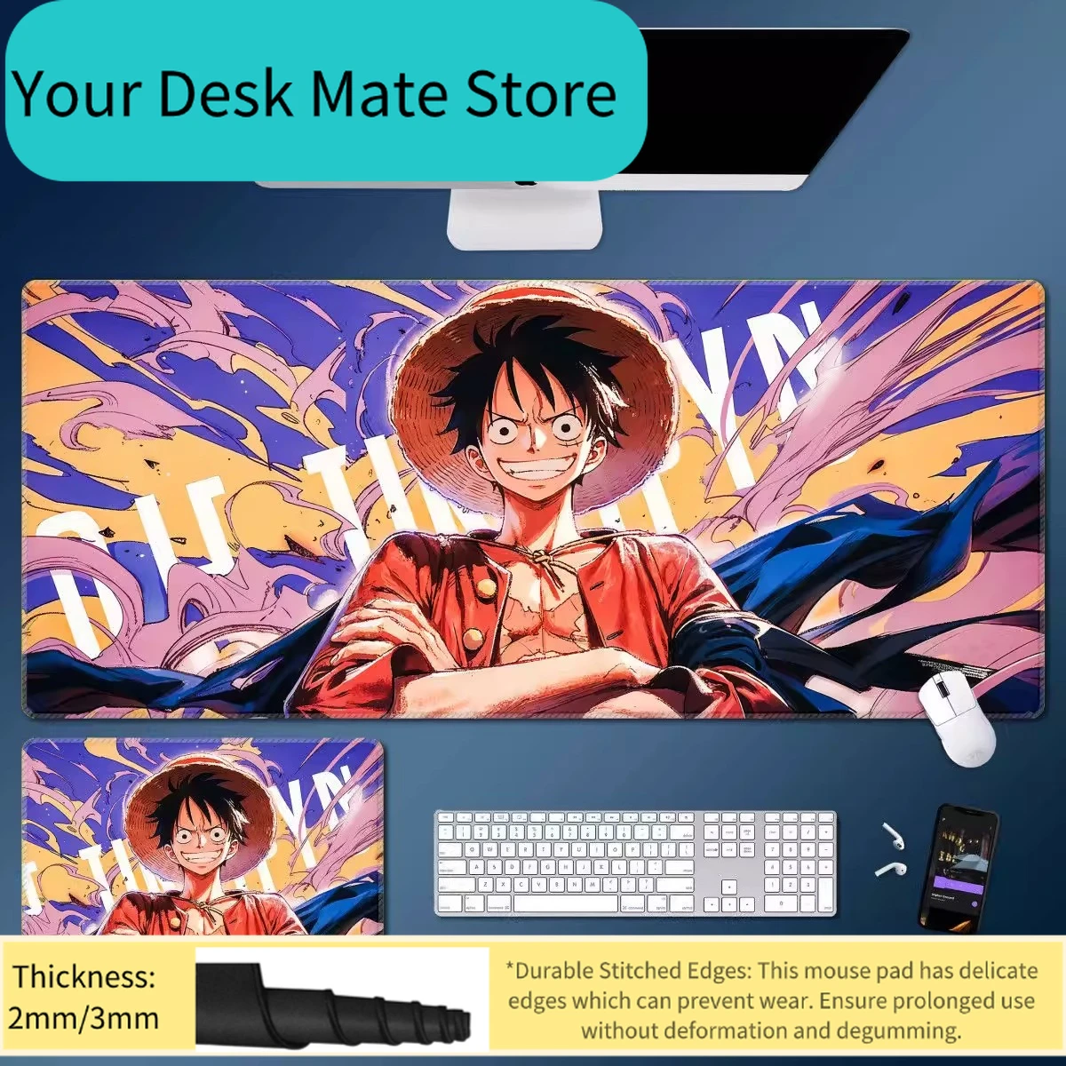 

Большой игровой коврик для мыши Monkey D. Luffy One Piece Anime, нескользящий коврик для стола для офиса и игр