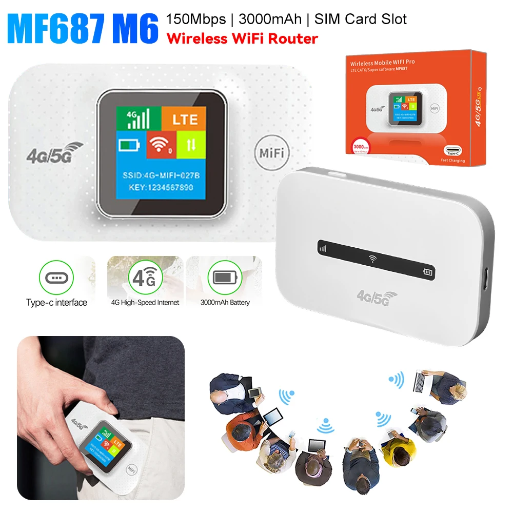 MF684/M6 3000mAh راوتر لاسلكي 150Mbps 4G LTE موزع إنترنت واي فاي يدعم 8 إلى 10 مستخدمين مع فتحة بطاقة SIM للسفر المكتبي المنزلي