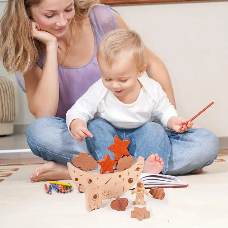 Décennie s empilables en bois créatifs pour enfants, jeu coule, blocs de construction, jouets Montessori dos