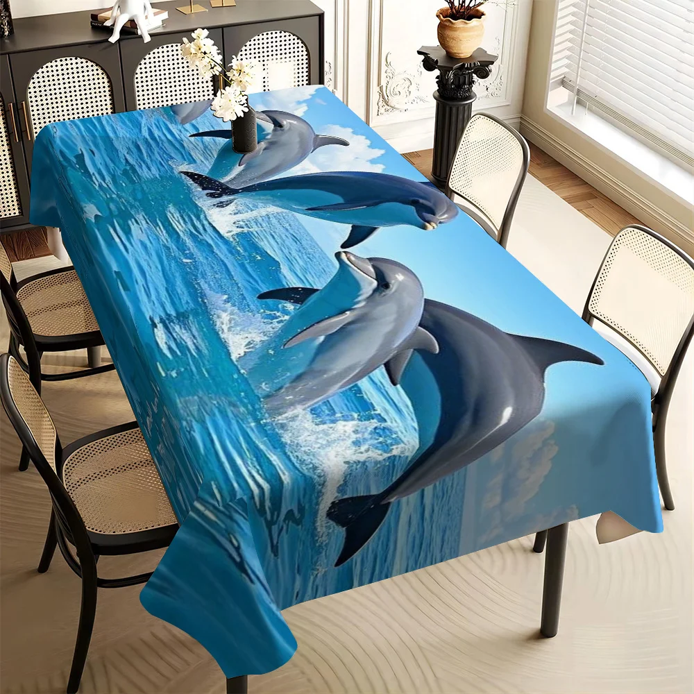 One Item, Tablecloth Featuring a Dolphin Pattern Design, Suitable for Picnics Or Holiday Parties, And for Room Decoration.