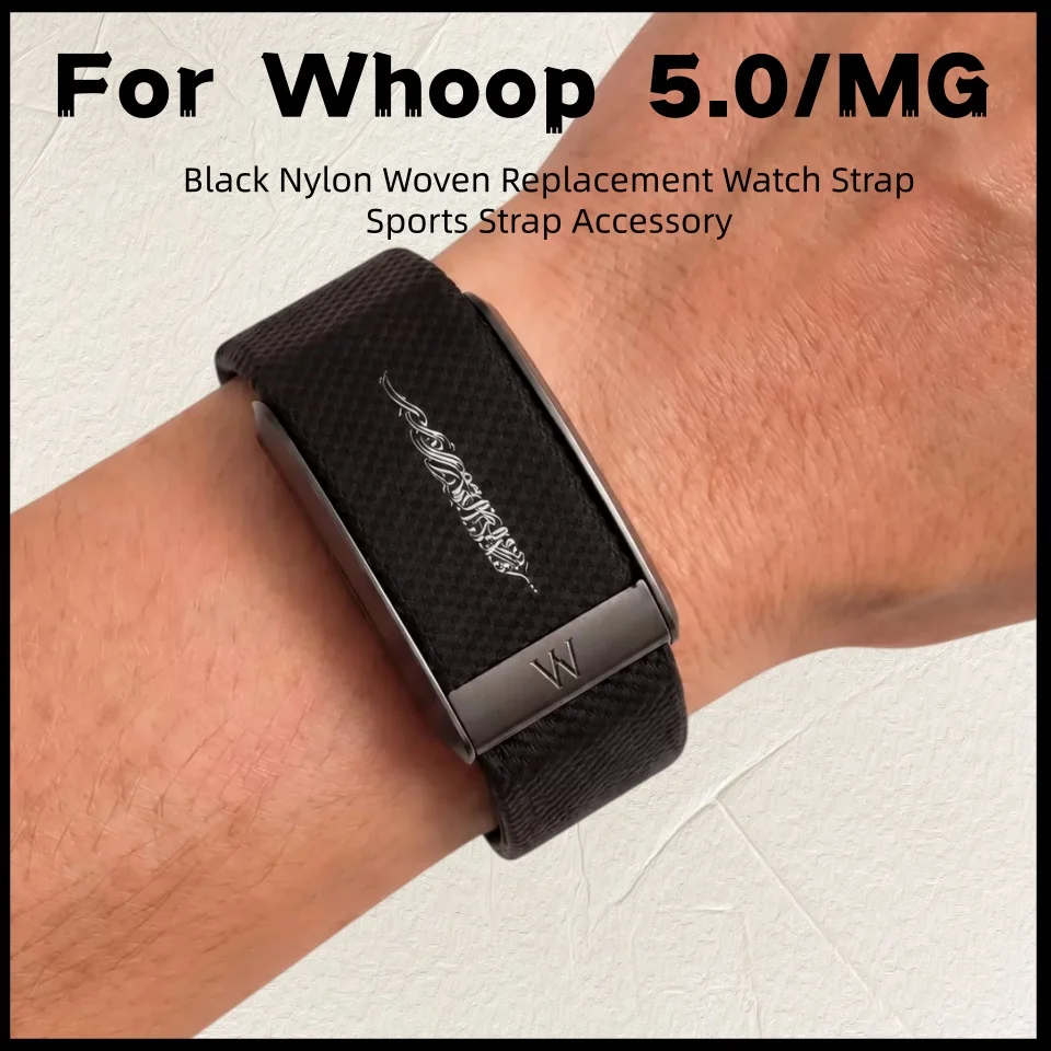 For Whoop 5.0/MG Black Nylon Woven Watch Strap Adjustable Breathable Sport Replacement Wristband Fitness Tracker Band