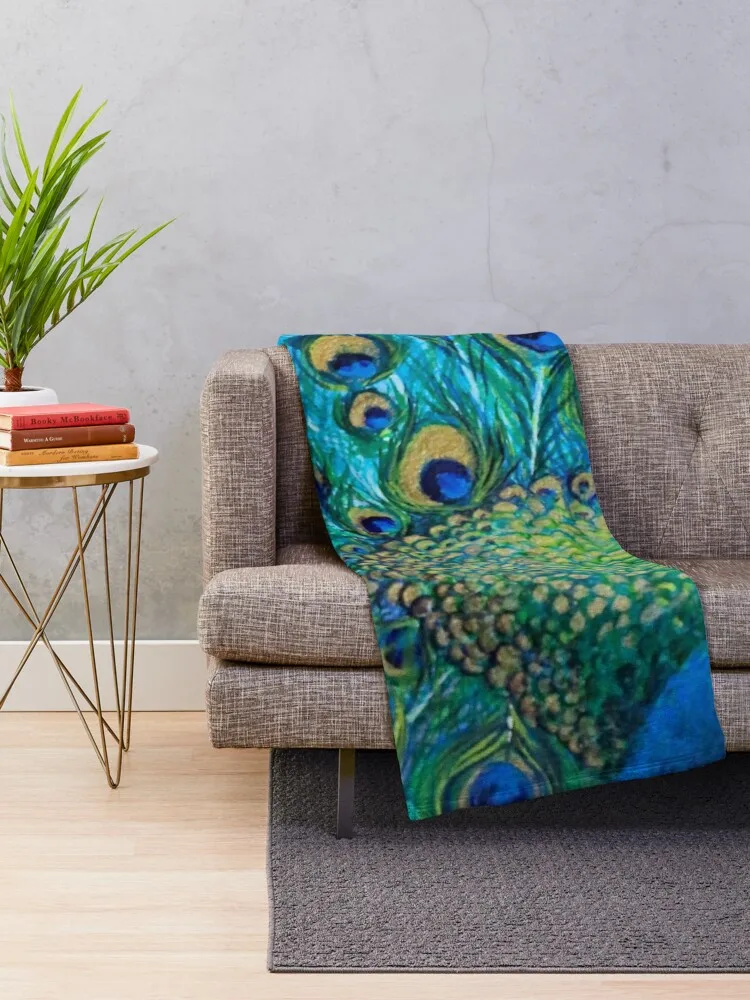 Beautiful Painted Peacock in its Full Glory Throw Blanket christmas gifts Luxury St Soft Plush Plaid Flannel Fabric Blankets