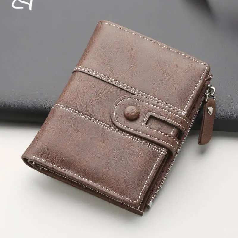 Retro Wallet Women's Short Three fold Large Capacity Double Zipper ID Credit Card Holder Minimalist Solid Color Lady Coin Purse