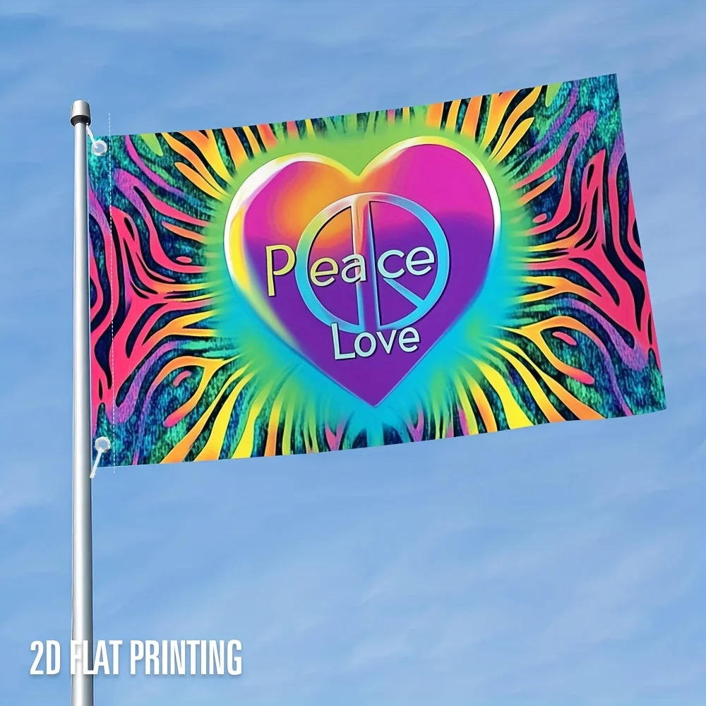 Peace Love Rainbow Heart Tie Dye Flag Lightweight Polyester Outdoor Decoration Banner