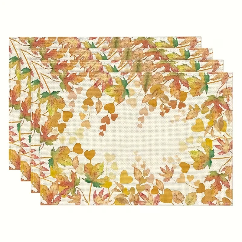 Autumn Country Landscape Placemats Golden Fall Tree River Village Oil Painting Table Mats Rustic Farmhouse Decor Placemat