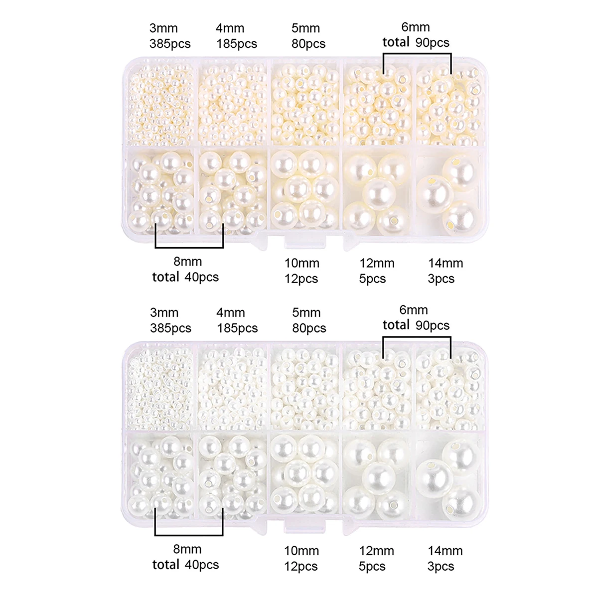 800 Stück Acryl-Kunstperlen Set, 3-14 mm verschiedene Größen gemischt, Runde Zwischenperlen für DIY-Schmuckherstellung, Halsketten und Armbänder – Detail 3
