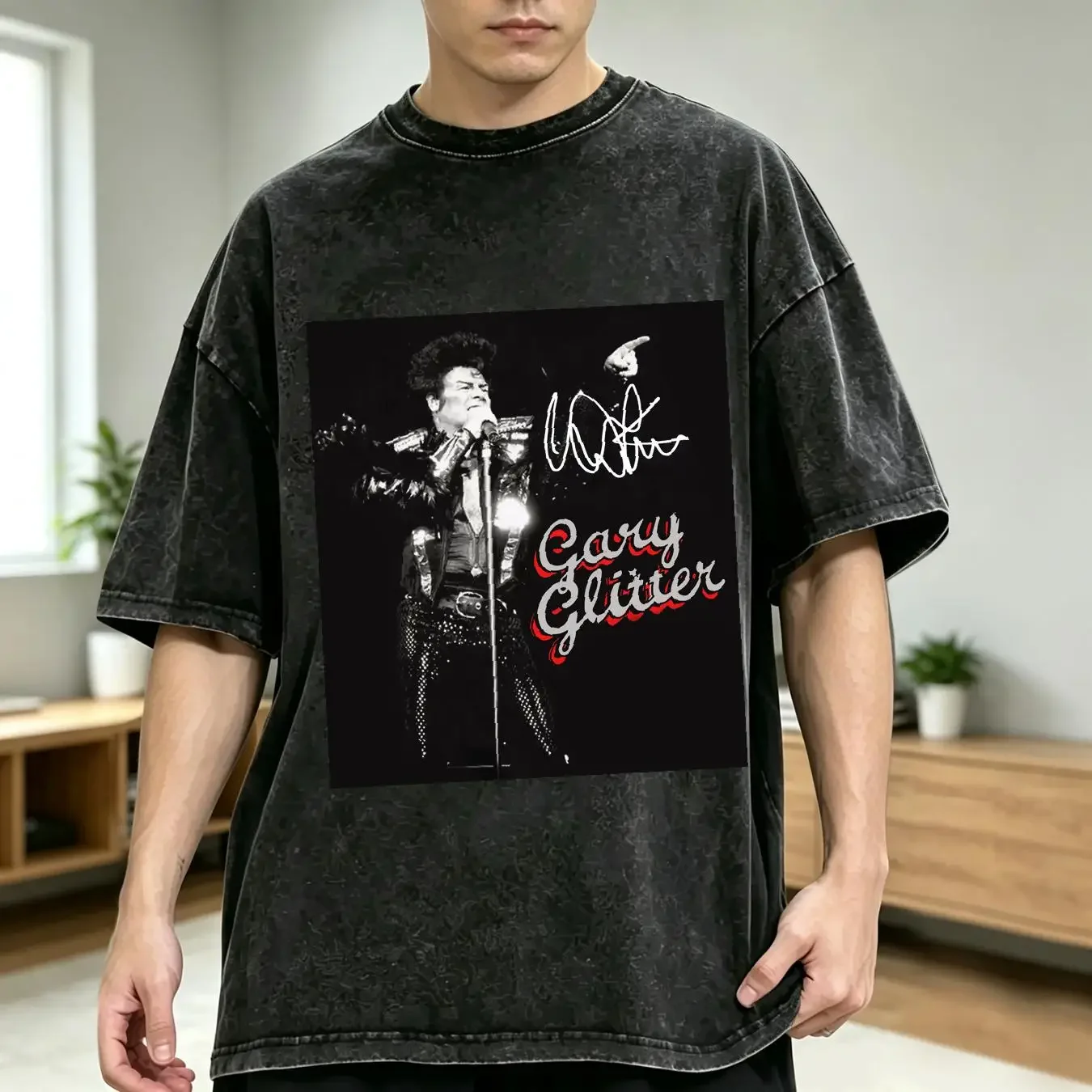 washed T Shirt Gary Glitter Brighton 1992 Cotton Black Men Size S to 5XL BE02 long or short sleeves vintage Washed Slightly